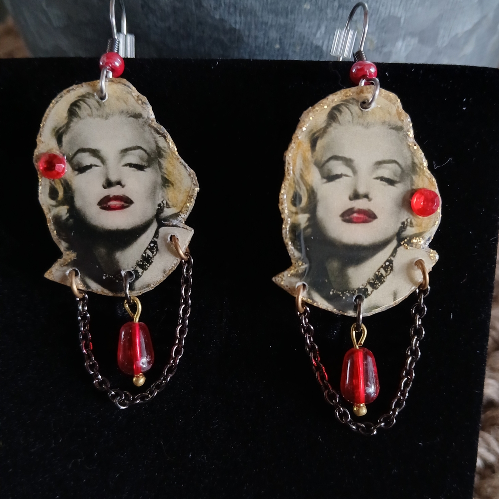 SALE! $8. Vintage Style Earrings with Red Accents